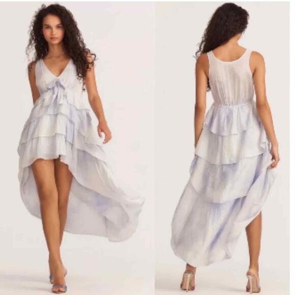 LoveShackFancy Risley Heather Blue Hand Dye Asymetrical Midi Dress Size Medium - Picture 9 of 9